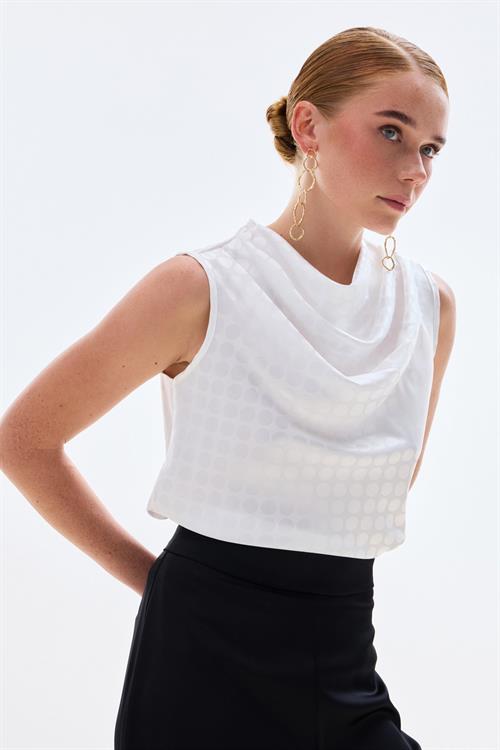 Wholesale Womens Ecru Satin Jacquard Sleeveless Blouse