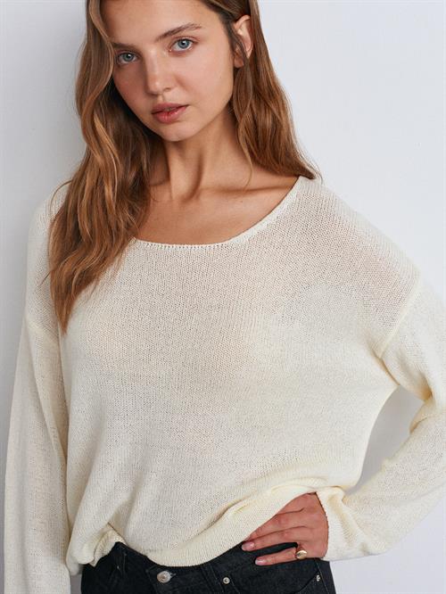 Wholesale Womens Ecru Scoop-Neck Flowy Sweater