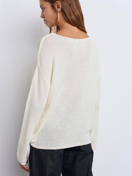 Wholesale Womens Ecru Scoop-Neck Flowy Sweater