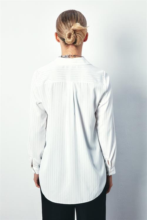 Wholesale Womens Ecru Shirt with Foil-Printed Stripes