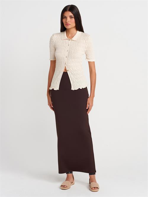 Wholesale Womens Ecru Short-Sleeve Button-Up Textured Fine Knit Cardigan