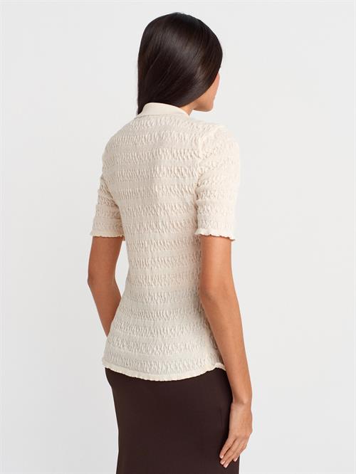 Wholesale Womens Ecru Short-Sleeve Button-Up Textured Fine Knit Cardigan