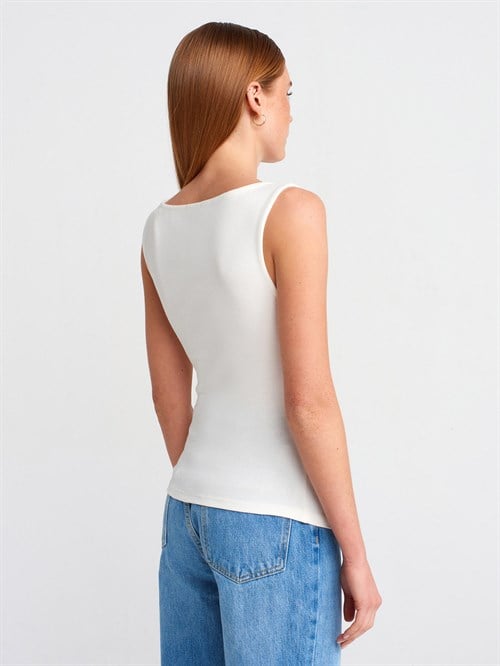 Wholesale Womens Ecru Side Gathered Boat-Neck Top