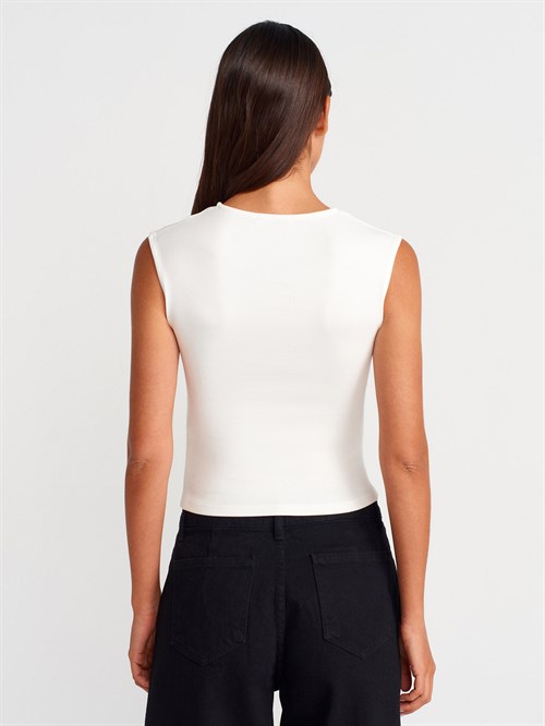 Wholesale Womens Ecru Side Gathered T-Shirt
