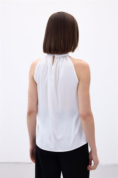 Wholesale Womens Ecru Sleeveless Mock-Neck Blouse