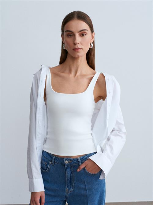 Wholesale Womens Ecru Square-Neck Tank Top with Open Back