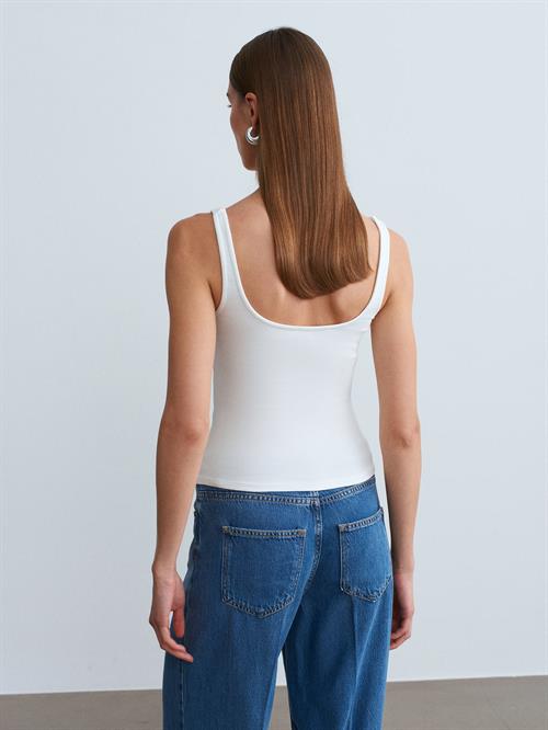 Wholesale Womens Ecru Square-Neck Tank Top with Open Back