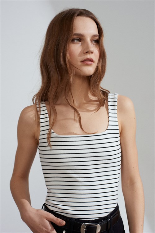Wholesale Womens Ecru Striped Top with Wide Straps