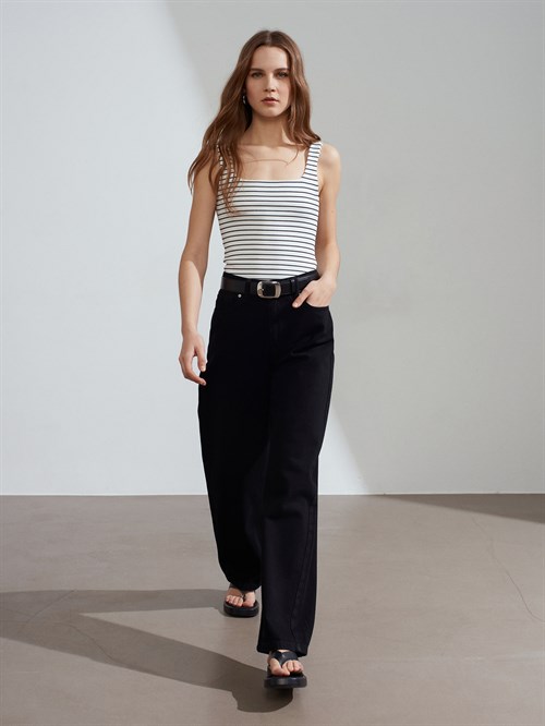 Wholesale Womens Ecru Striped Top with Wide Straps