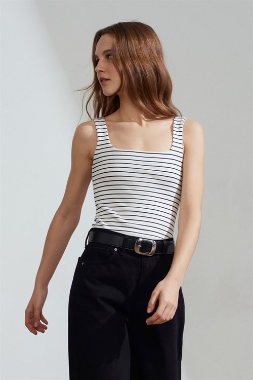 Wholesale Womens Ecru Striped Top with Wide Straps