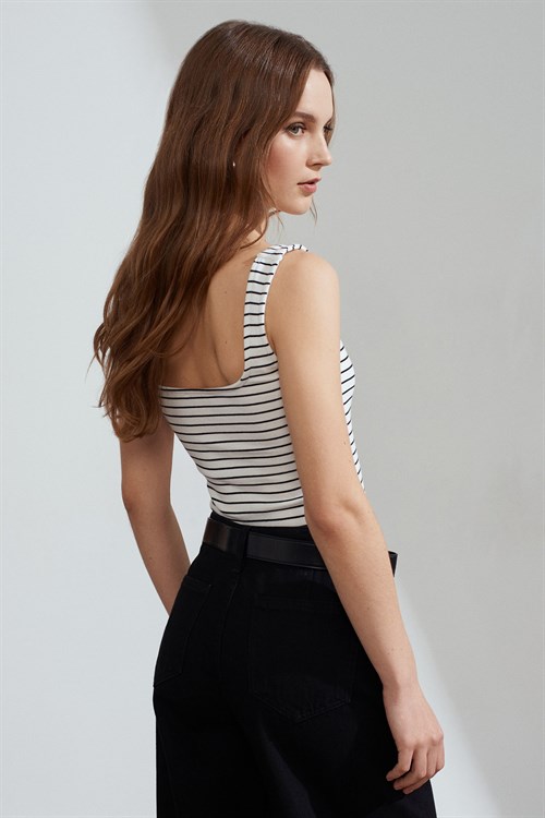 Wholesale Womens Ecru Striped Top with Wide Straps