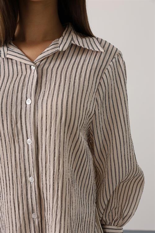 Wholesale Womens Ecru Striped Two-Piece Set – Shirt and Pants