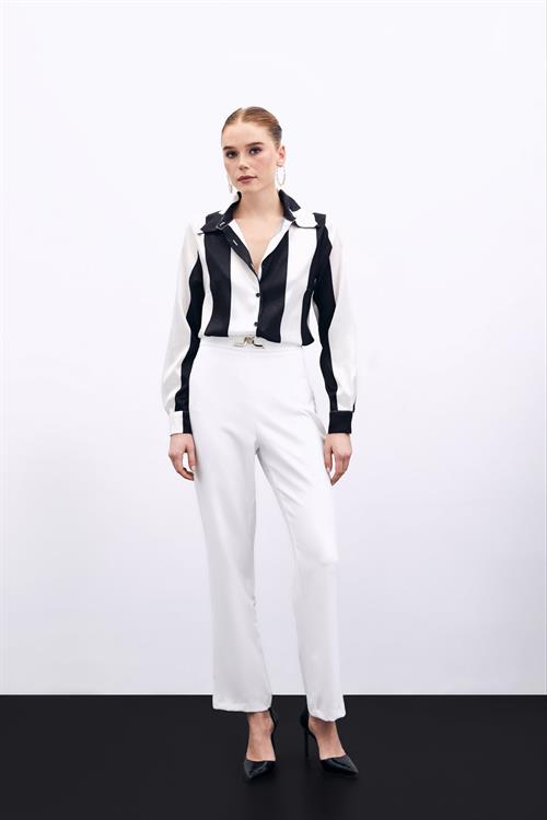 Wholesale Womens Ecru Trousers with Accessory Detail