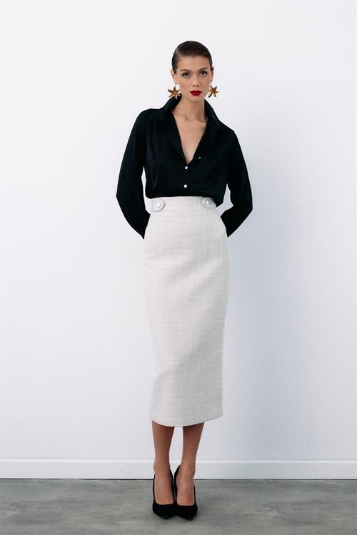 Wholesale Womens Ecru Tweed Midi Skirt