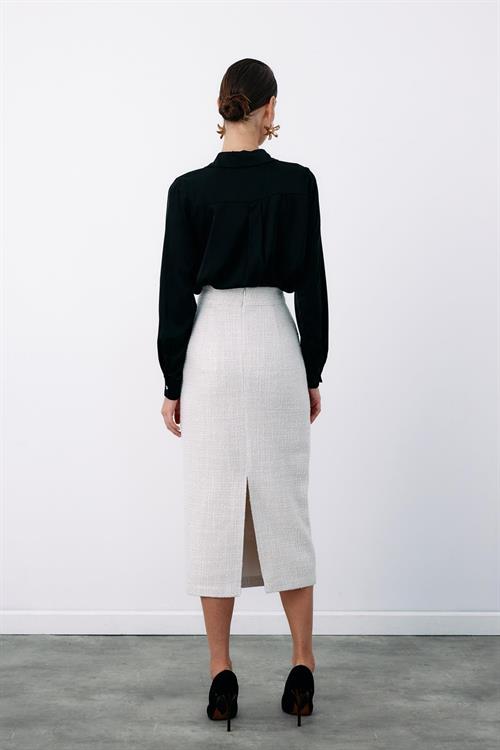 Wholesale Womens Ecru Tweed Midi Skirt