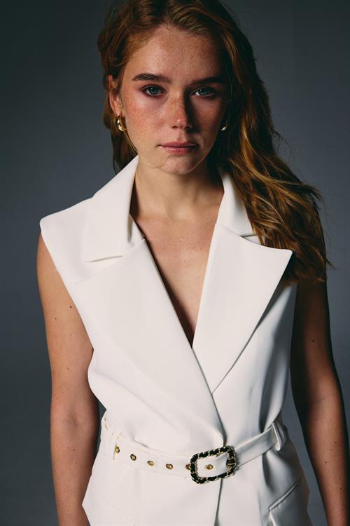 Wholesale Womens Ecru Waistcoat with Belt