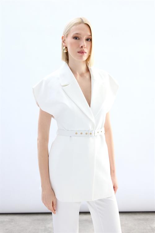 Wholesale Womens Ecru Waistcoat with Belt