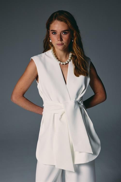 Wholesale Womens Ecru Waistcoat with Belt