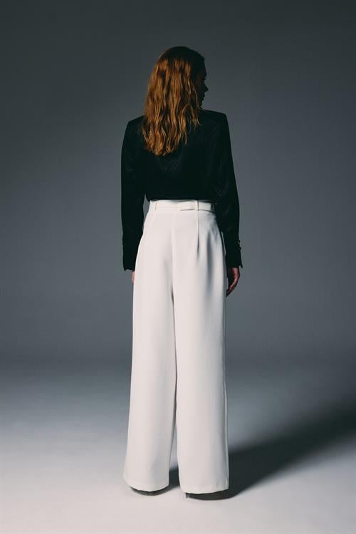 Wholesale Womens Ecru Wide-Leg Trousers with Belt