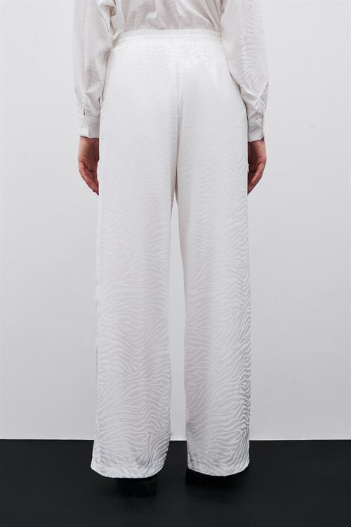 Wholesale Womens Ecru Zebra Patterned Trousers with Elastic Waist