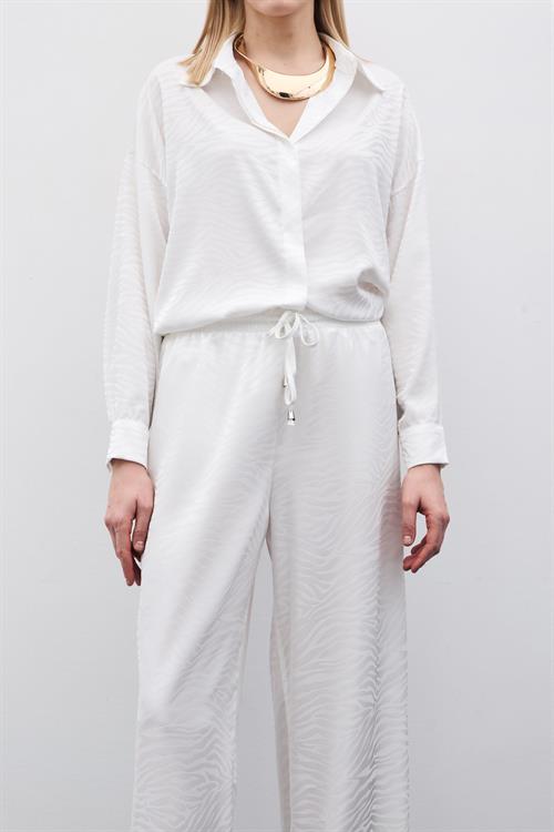 Wholesale Womens Ecru Zebra Patterned Trousers with Elastic Waist