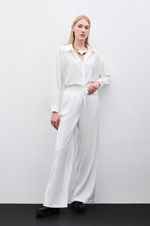 Wholesale Womens Ecru Zebra Patterned Trousers with Elastic Waist