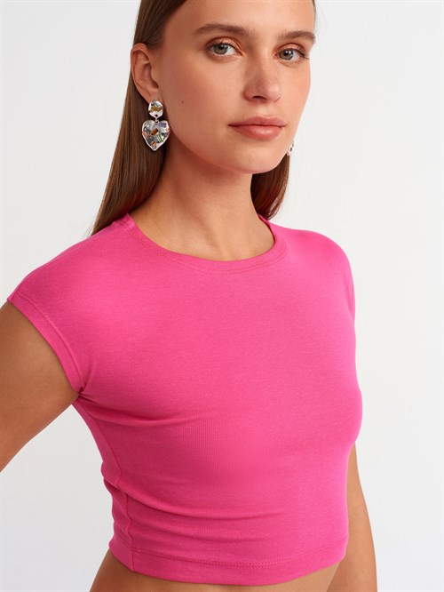 Wholesale Womens Fuchsia Modal Cotton Crop T-Shirt