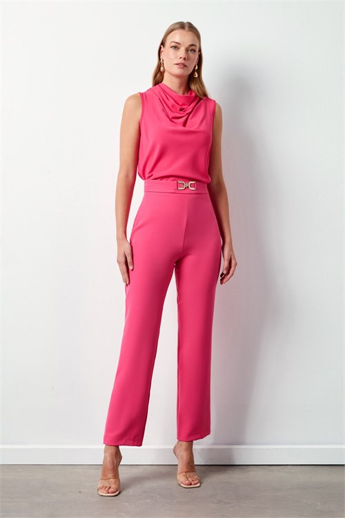 Wholesale Womens Fuchsia Trousers with Gold Buckle Accessory