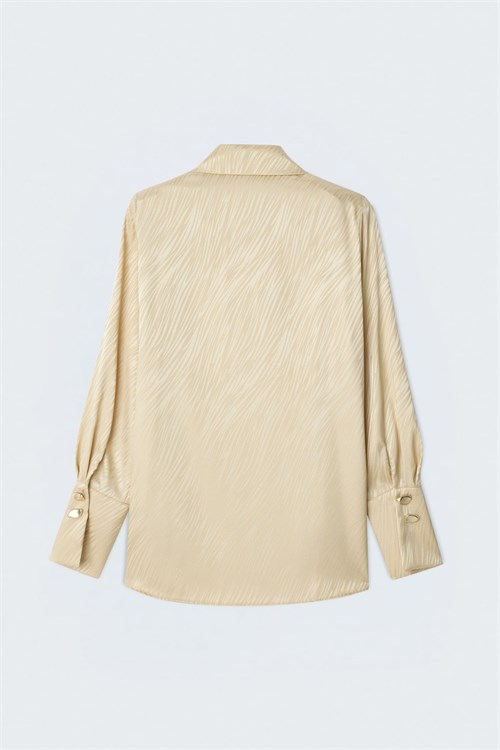 Wholesale Womens Gold Satin Jacquard Shirt with Wide Buttoned Cuffs