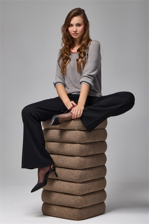 Wholesale Womens Gray Boat-Neck Mercerized Knit Sweater with Raglan Sleeves