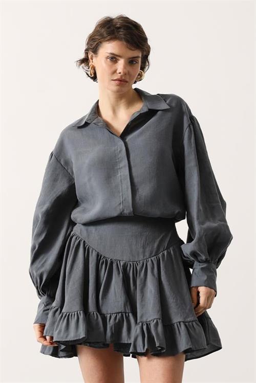 Wholesale Womens Gray Corset-Waist Ruffled Mini Skirt