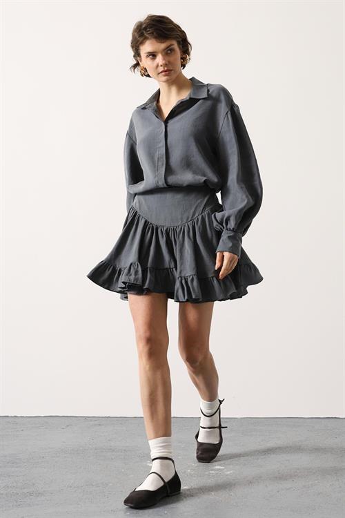 Wholesale Womens Gray Corset-Waist Ruffled Mini Skirt