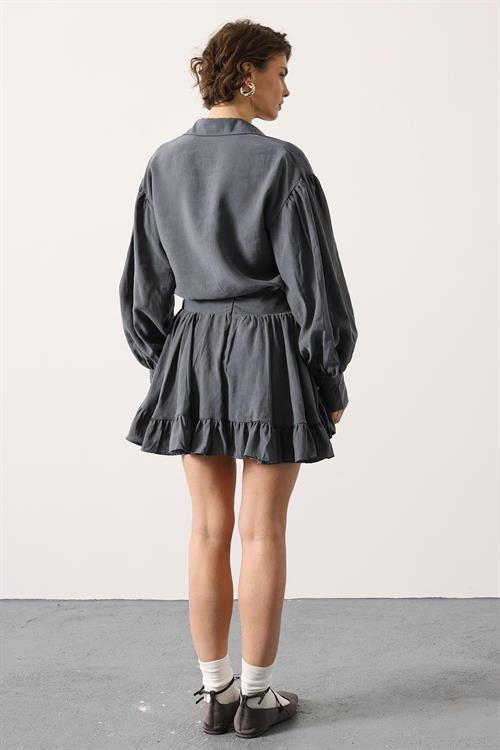 Wholesale Womens Gray Corset-Waist Ruffled Mini Skirt