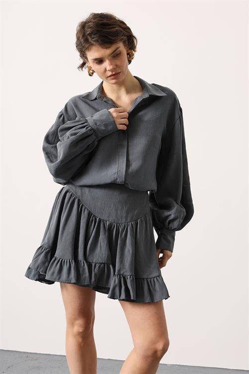 Wholesale Womens Gray Corset-Waist Ruffled Mini Skirt