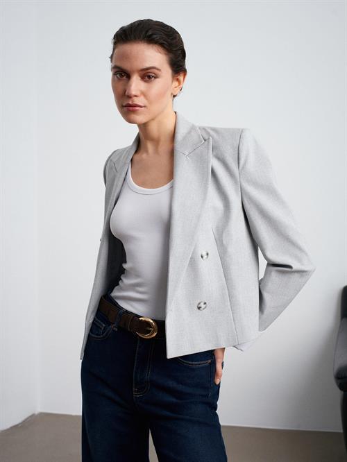 Wholesale Womens Gray Cuffed Crop Blazer