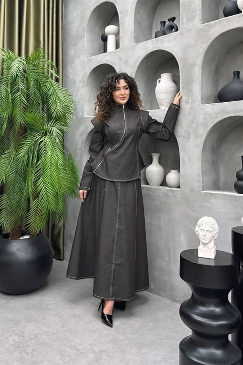 Wholesale Womens Gray Denim Two-Piece Hijab Set