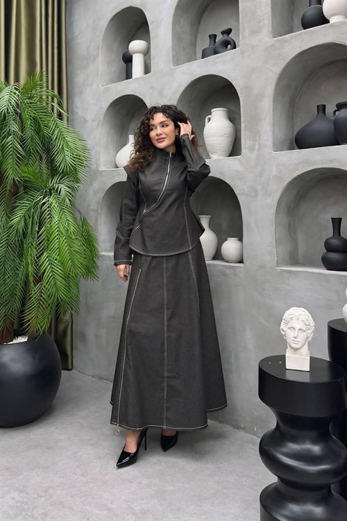 Wholesale Womens Gray Denim Two-Piece Hijab Set