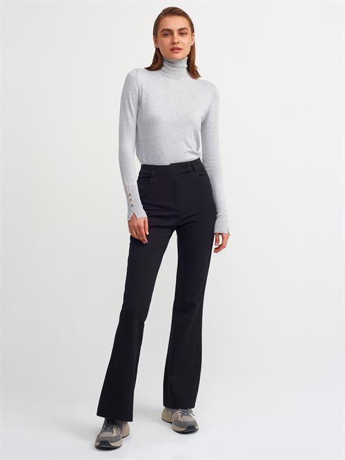 Wholesale Womens Gray Melange Turtleneck Knit Sweater with Snap-Button Wide Cuffs