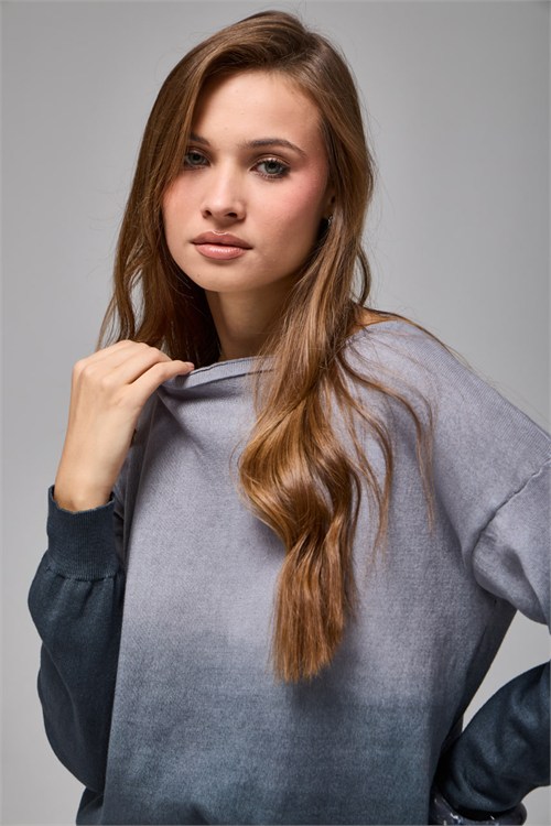 Wholesale Womens Gray Ombre Gradient Knit Sweater