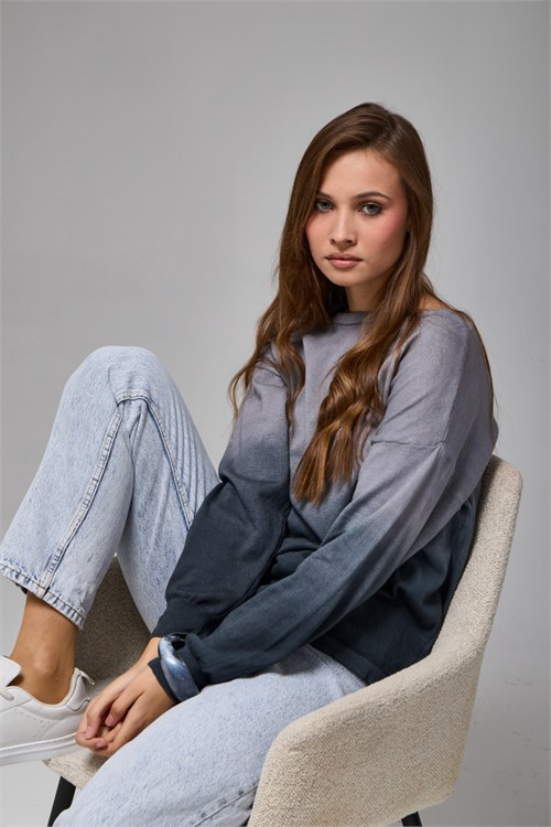 Wholesale Womens Gray Ombre Gradient Knit Sweater