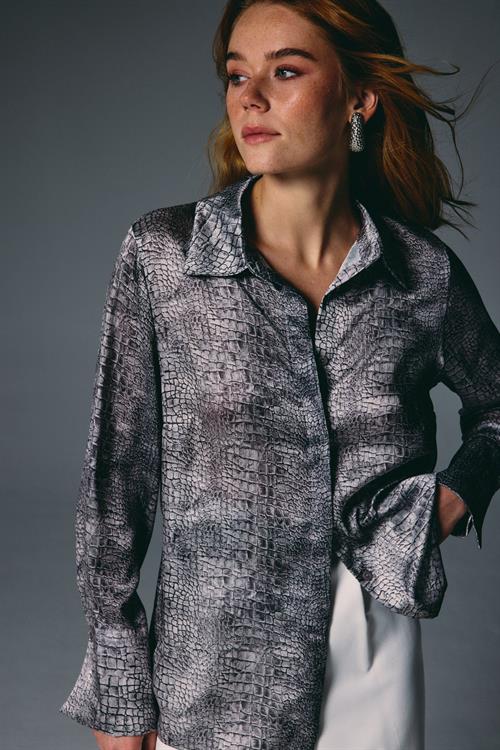 Wholesale Womens Gray Patterned Shirt with Wide Cuffs