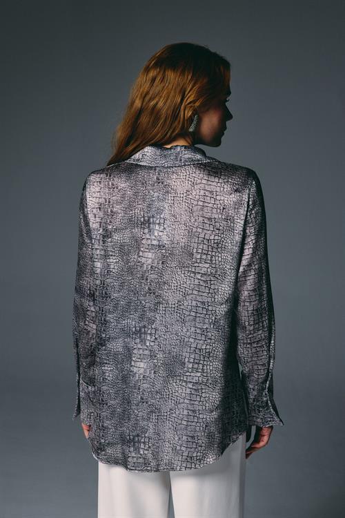 Wholesale Womens Gray Patterned Shirt with Wide Cuffs