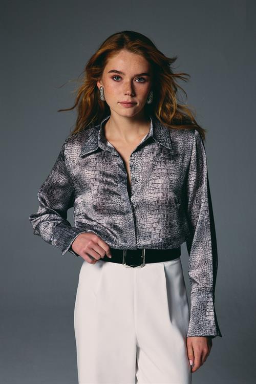 Wholesale Womens Gray Patterned Shirt with Wide Cuffs