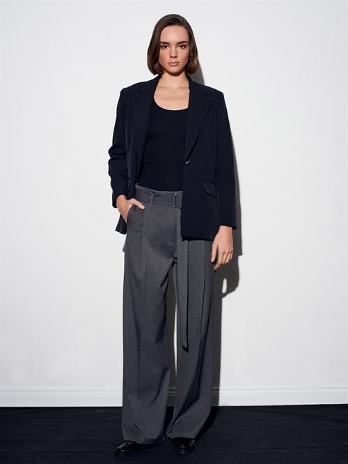 Wholesale Womens Gray Pleated Wide Leg Trousers with Belt