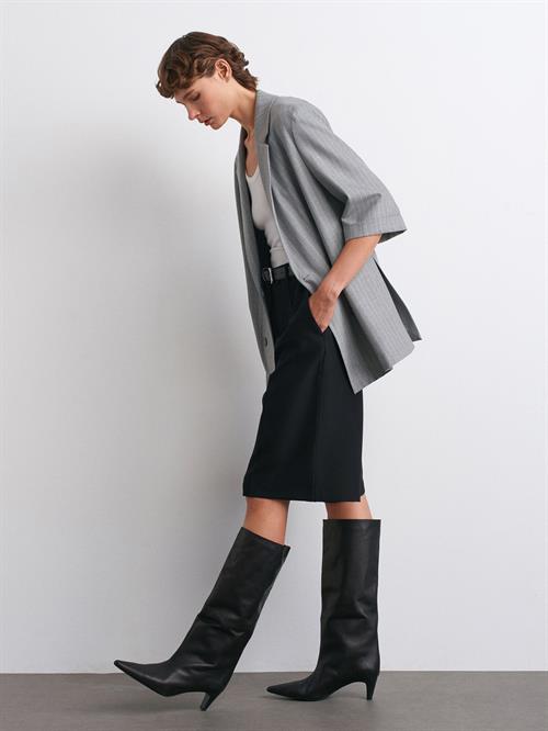 Wholesale Womens Gray Striped Blazer with Three-Quarter Sleeves