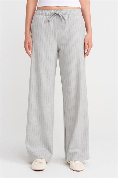 Wholesale Womens Gray Striped Trousers with Elastic Waist