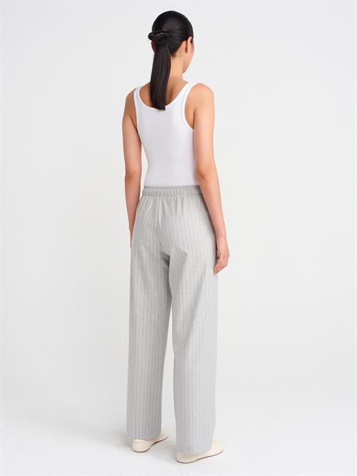 Wholesale Womens Gray Striped Trousers with Elastic Waist