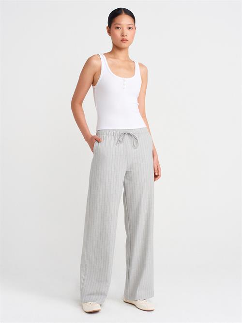 Wholesale Womens Gray Striped Trousers with Elastic Waist
