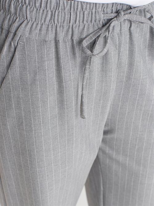 Wholesale Womens Gray Striped Wide Trousers with Drawstring Waist