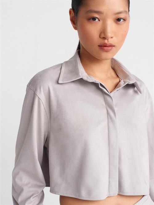 Wholesale Womens Gray Suede Crop Shirt